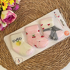 3’lü Sweet – Kiraz – Kalpli Bebek Çorap Seti – Kız Bebek – 0-6 Ay