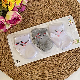3’lü Ekose Desenli Bebek Çorap Seti – Gri/Beyaz – 0-6 Ay