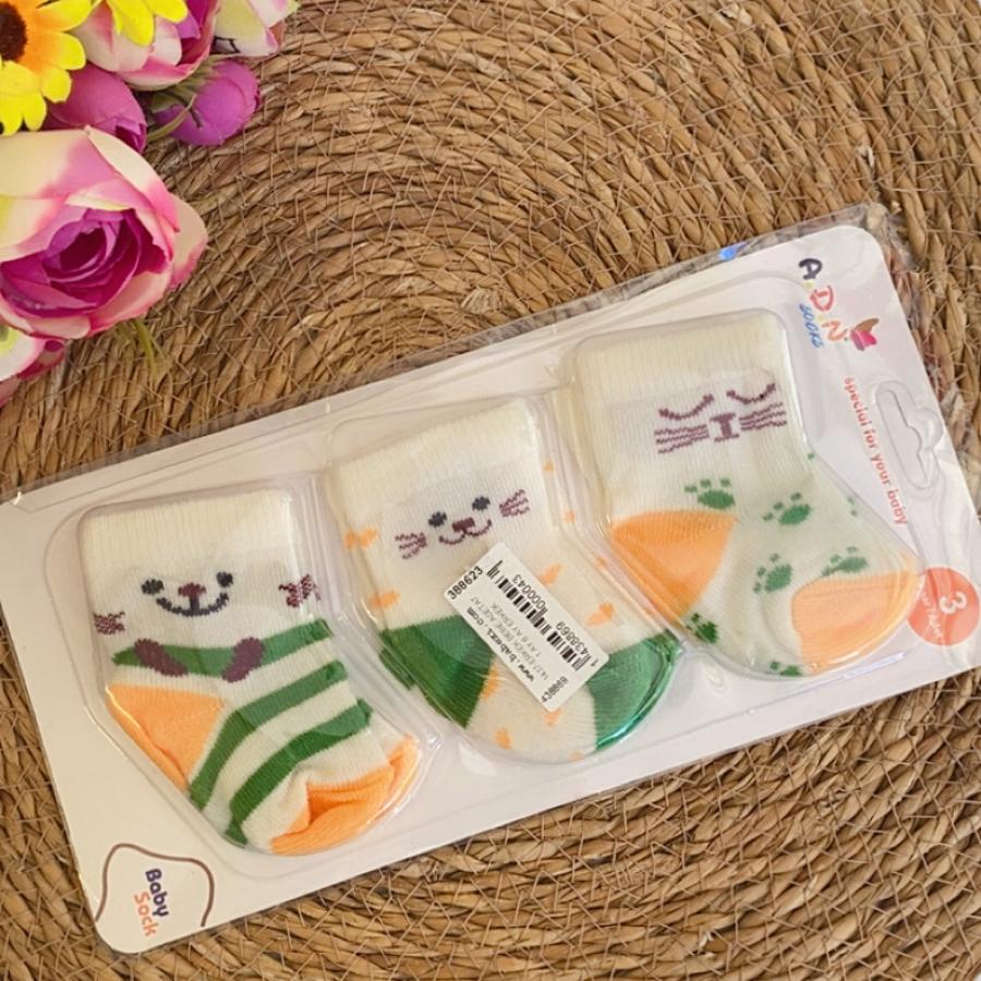 3’lü Kedi ve Pati Desenli Bebek Çorap Seti – 0-6 Ay – Unisex