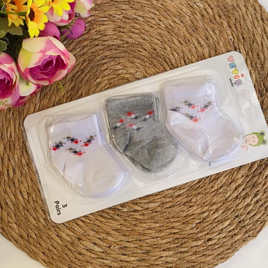 3’lü Ekose Desenli Bebek Çorap Seti – Gri/Beyaz – 0-6 Ay